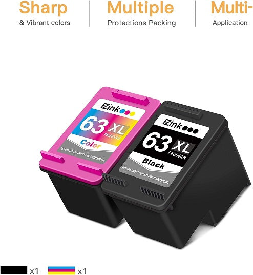 HP 63 63XL Remanufactured Ink Cartridge (1 Black, 1 Tri-Color