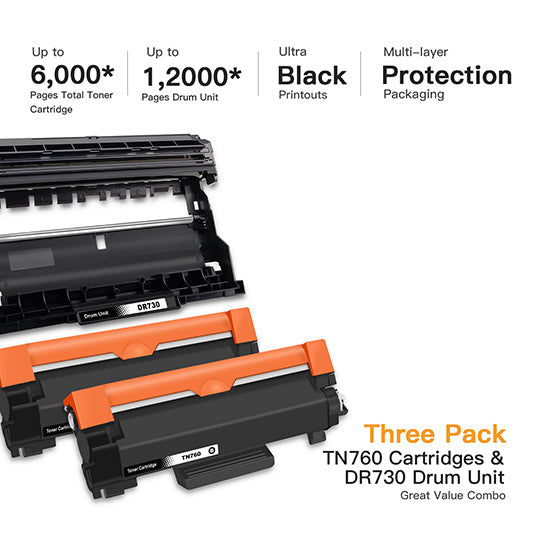 Brother TN760 TN730 DR730 Compatible Toner Cartridge and Drum Unit (2